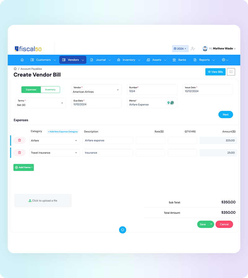 Vendor dashboard